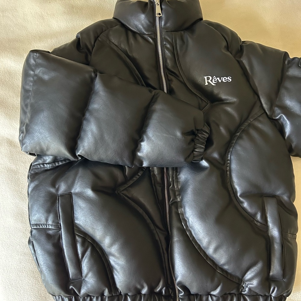 Mens/Unisex Vegan Leather Puffer Jacket by Reves Paris